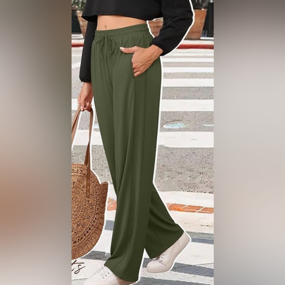 Wide Leg Olive Green Yoga Lounge Pants